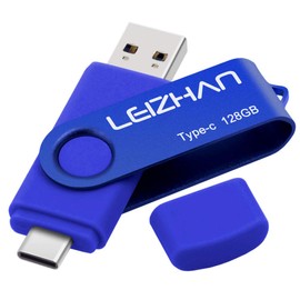 leizhan USB Stick Type C Memory Stick 128GB Flash Drive OTG (On The Go) 2-in-1 USB C Memory Stick for Type-C Smart Phone and MacBook (128GB, Blue)