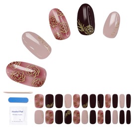 BIBII Gel Nail Seal, Hardening Type, 24 Pieces, Nail Tip, Seal, Strong, Gel Nail Design, Latest Spring, Summer Flowers, Gold Foil, French Nail Seal, Gel Nail Kit, Gel Nail Starter Kit, Mother's Day