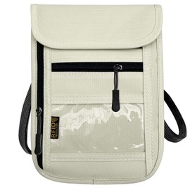 RFID Blocking Travel Neck Wallet Pouch and Passport Holder，Travel Neck Pouch Passport Holder for Women & Men, Beige, Minimalist