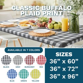 Sorfey Kitchen Tablecloth -Fitted with Elastic, Vinyl with Flannel Back, Fits for Table 36" w x 96" L Rectangle,Water Proof, Easy to Clean, Checked Black Design