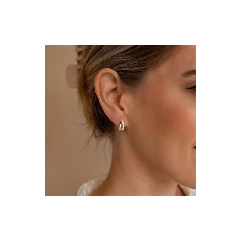 14K Gold Plated Delicate Double Hoop Huggie Earrings Lightweight Elegant