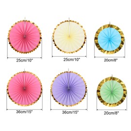 PATIKIL 8"/10"/14" Paper Fans Hanging Decoration, 6 in 1 Set Round Paper Fans for Birthday Wedding Party Photo Booth Backdrop, Multicolor
