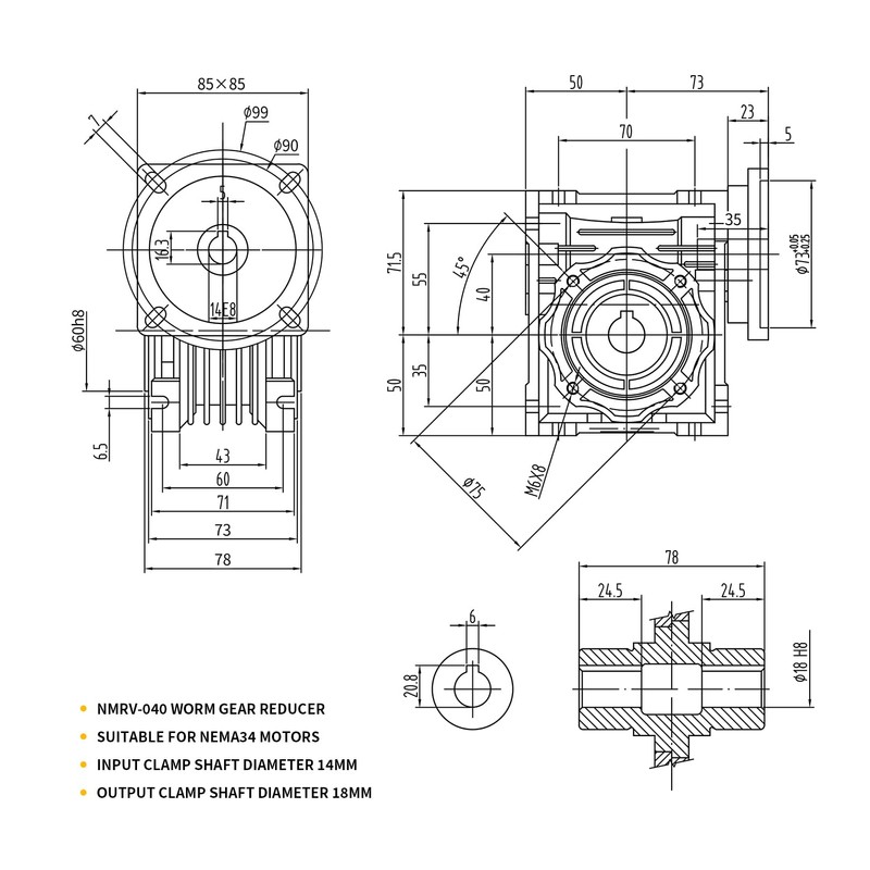 Jecoupoon NMRV040 Worm Gear Reducer Ratio 10:1 Connection Matching Standard