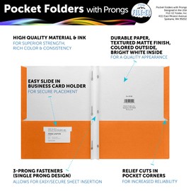 FILE-EZ Two-Pocket Folders with 3-Prong Fasteners, Orange Color, 25-Pack, Durable Textured Paper, Matte Finish, Letter Sheet Size (EZ-92565)