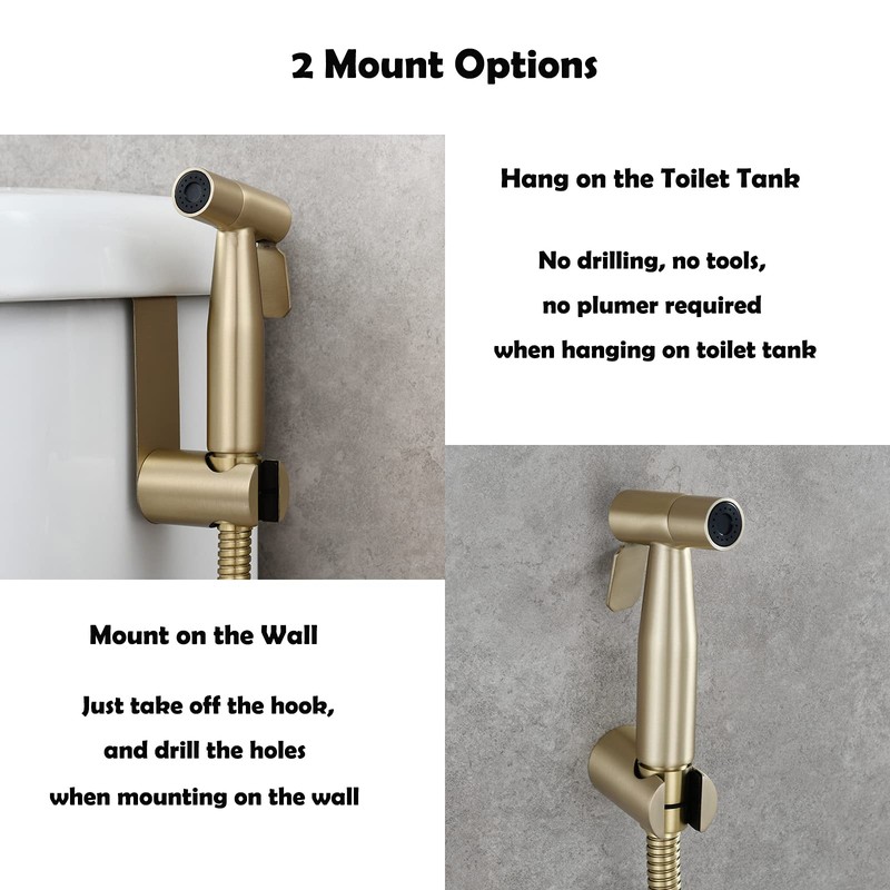 Hand Shower Holder Brushed Gold, Biveah Stainless Steel Toilet Tank