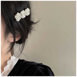 Yheakne-Boho Flower Hair Clip Camellia Hair Barrette Clip Silver Flower Barrette Elegante Head Clip Headwear Accesorios decorativos para el cabello para mujeres y niñas Headpieces