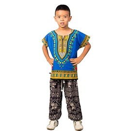 LOFBAZ Camisa africana Dashik para niños, unisex, para niños y niñas, Azul / Patchwork, 12 meses