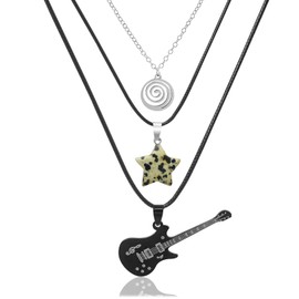 Fscwlmon 3 Pcs Layered Goth Star Grunge Necklace Set for Women Men Y2K Emo Alternative Jewelry Rhinestone Gothic Black Star Swirl Guitar Choker Grunge Punk Alt Accessories Rock Concert Outfits Gift LX