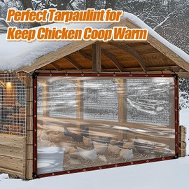 10X16.4FT Clear Waterproof Tarps (Increase Grommets, 33FT Windproof Rope Ties) Heavy Duty Poly Tarpaulin Outdoor Rainproof Covering, Clear Plastic Vinyl Tarp for Patio Covering Henhouse Porch Canopy