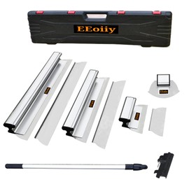 EEoiiy Drywall Skimming Blade Set - 10", 24" & 32" Blades, Arc Scraper & Extension Handle, Extruded Aluminum Grips, 0.35mm & 0.5mm Stainless Steel Blade, End Caps, for Leveling and Finishing, Silver