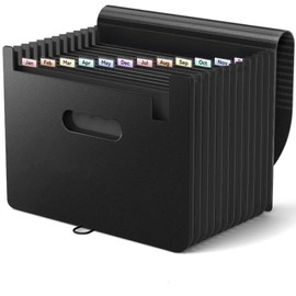 Vanulee Expanding Box File Organiser with 13 Pockets, Concertina A4 Document Folder, Black