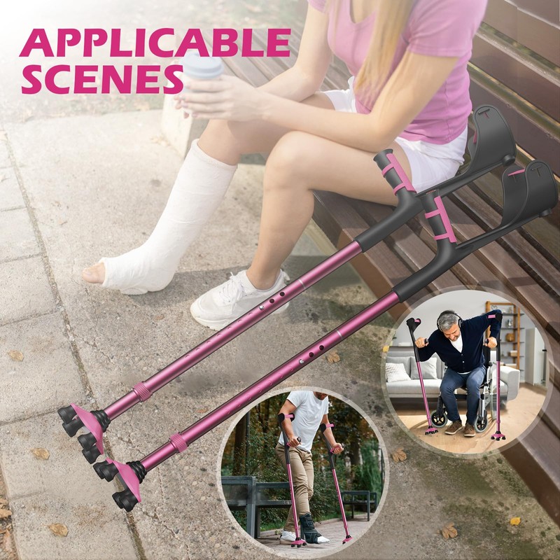 Lightweight Foldable Forearm Crutches, Height Adjustable Pink
