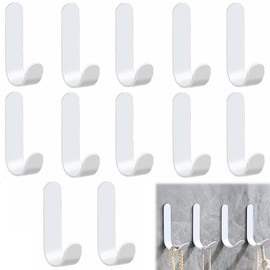 12 Pcs AdhesiveHooks, Stainless Steel Wall Hooks, CoatHooks, WallHooks for Hanging, Heavy Duty ClosetHook Hold 40lbs, Wall MountedHooks for Clothings, Hat, Key, Towel, Shower (White)
