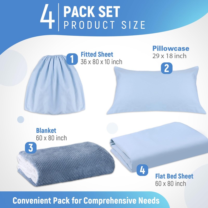 SmoothNovelty 4 Pcs Hospital Bed Sheets Set, Soft Knitted Standard