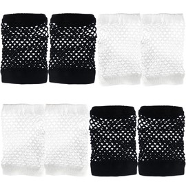 AEVBSOY 4 Pairs Fingerless Fishnet Neon Gloves for Women and Girls - Black and White - Nylon/Polyester - Adults - Female - Unisex-Adults - Gloves