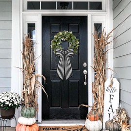 2 Pack Wreath Sash for Front Door Stripe Boxwood Wreath Sash Garland Front Door Porch Decor Wreath Accessories (Black and White Stripe)