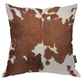 Moslion Cowhide Pillow Cases 24x24 Inch Leopard Farm Animal Tri Color Brown Cow Throw Pillow Cover Cotton Linen Canvas Decorative Square Cushion Living Room