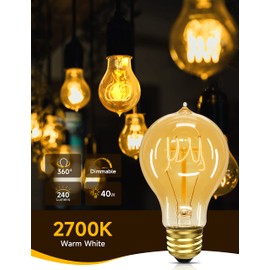 UNILAMP Edison Bulbs 40 Watt, Vintage Light Bulbs, A19 Antique Incandescent Light Bulbs, E26 Dimmable Decorative Light Bulb, Warm White 2700K, 110-130V, 4 Pack