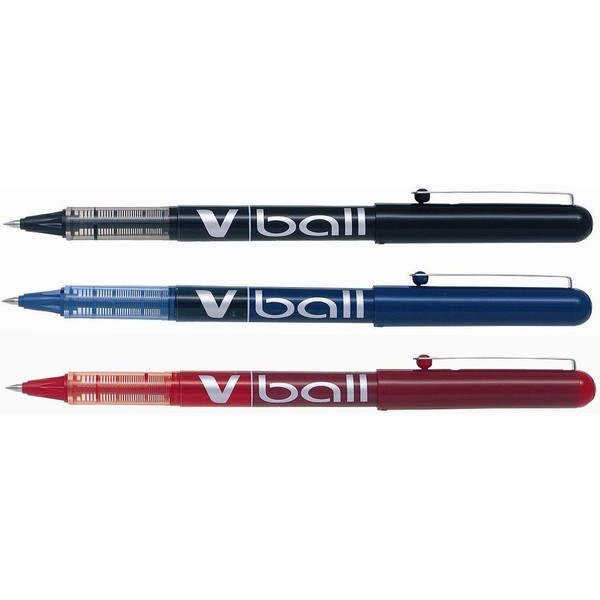 Pilot V-Ball 0.5 Liquid Ink Rollerball Pen Wallet of 3 - Assorted Colours