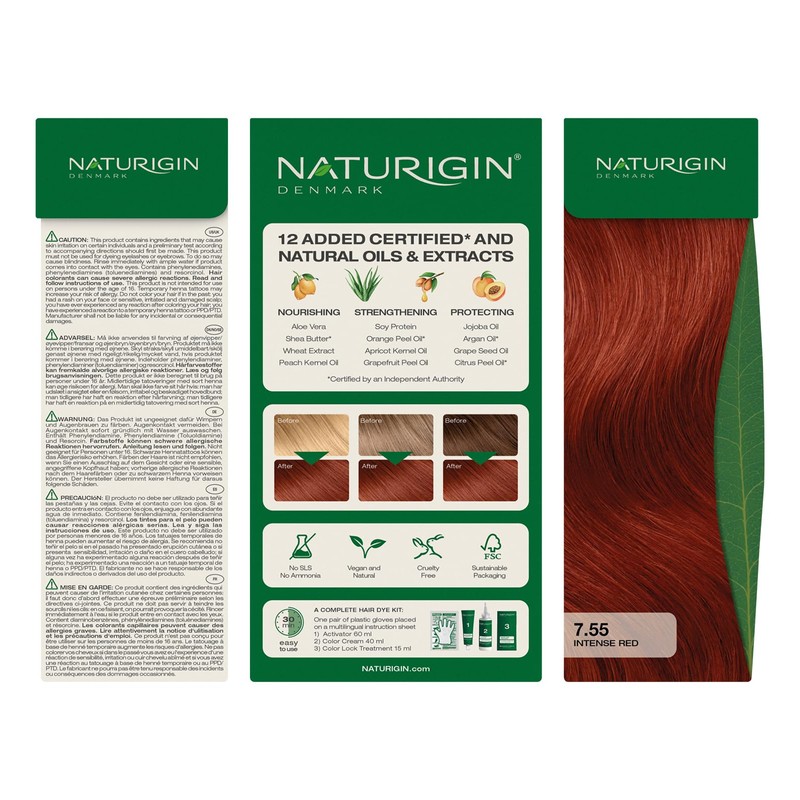 Naturigin Permanent Hair Color, 7.55 Intense Red, Ammonia Free, 100%