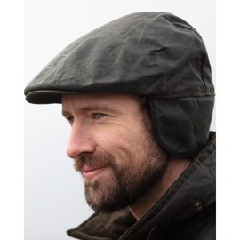 WALKER AND HAWKES - Wax Edmond Flat Cap w/Foldable Ear Flaps - Olive - X-Large (60cm)