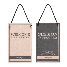 PATIKIL Session in Progress Do Not Disturb Door Hanger Sign, PVC Double Sided Welcome Please Knock Door Sign Decor for Office, Meeting, Session, Home, Recording, Black Yellow, 10" x 5"
