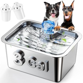 PETNF Dog Water Fountain for Large Dogs, 11L/3Gallon Stainless Steel Large Dog Fountain Water Bowl, Automatic Pet Water Bowl Dispenser with 2 Filters Indoor, Quiet and Safe Pump, Easy to Clean