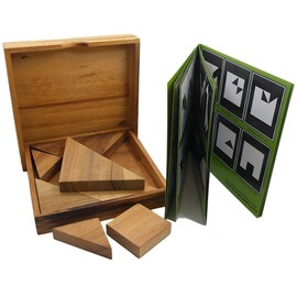 Tangram Wooden Puzzle Geometry Game, with 48 Silhouette Tangrams Challenge Booklet
