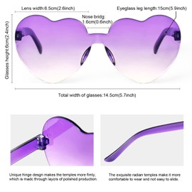 NUDALA Heart Rimless Sunglasses Love Candy Bachelorette Party Glasses Funky Transparent Sunglasses Party Favor (24 Gradient Purple)