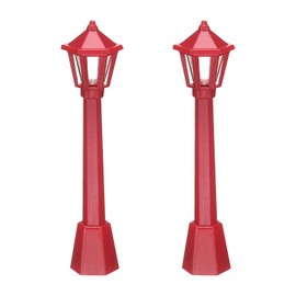 CoCud Mini Miniature Street Light Model, 3.15" Height, Plastic Outdoor Pathway Street Lantern Post Red - (Applications: for Micro Landscape Garden Dollhouse Decoration), 2 - Pieces