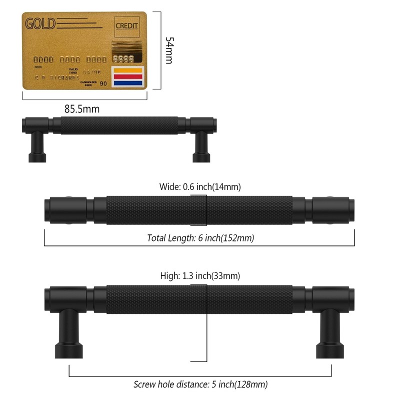 Amerdeco 10 Pack Matte Black knurled Cabinet Pulls 5 Inch(128mm)