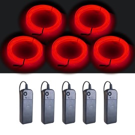 MaxLax EL Wire Red 5 Pack, 9ft/2.75m Neon Light Wire Noise Reduction with Battery Pack…