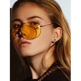 Roman Numeral Round Stud Earrings with Simulated Emerald Stainless Steel Earrings for Women Men Dot Earrings Hypoallergenic