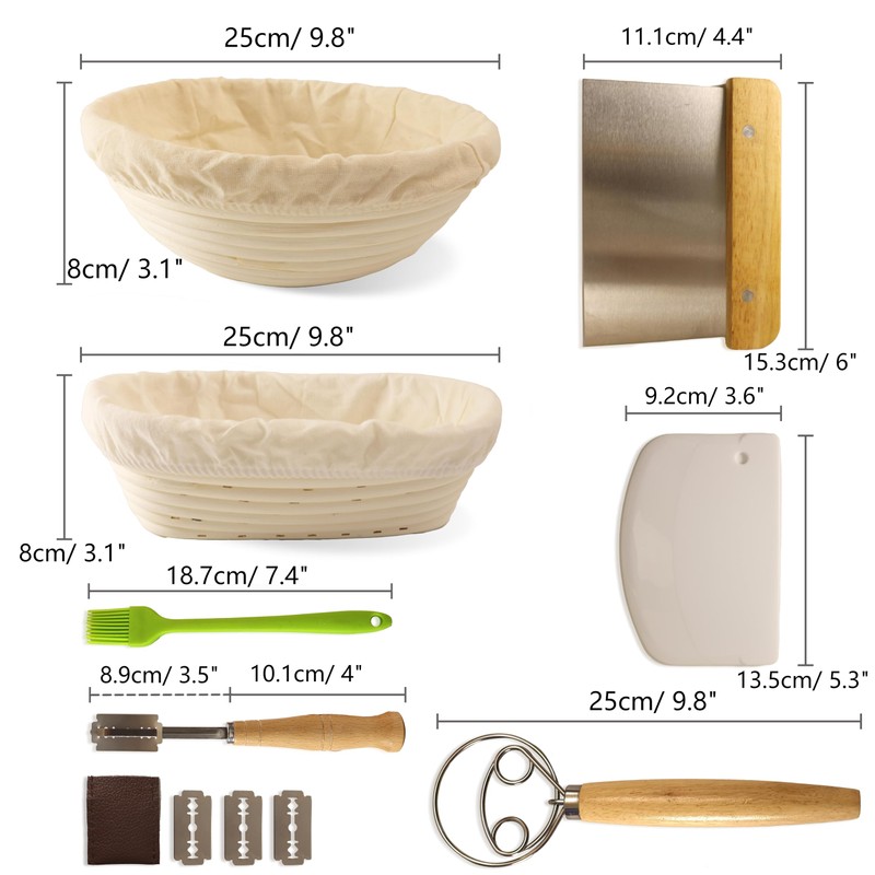 EazyBreezy 2 Pcs Bread Proofing Basket Banneton Proofing Baskets Rattan