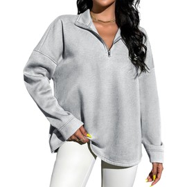 Blooming Jelly Women Quarter Zip Pullover Long Sleeve Oversized Sweatshirt Fall Fleece Workout Tops Clothes 2023(Medium, Grey013)