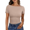 ANRABESS Women Boat Neck Tops Short Sleeve T-Shirts Ribbed Knit