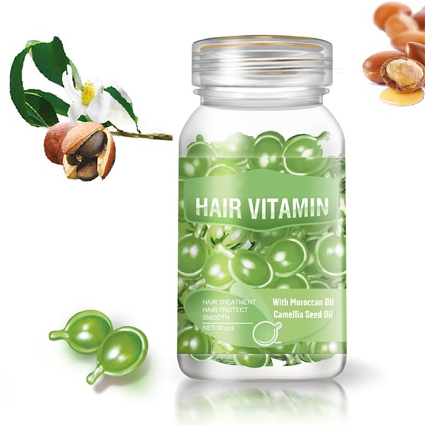 gowwimHair Vitamin Serum Capsule,Hair Treatment Serum,Argan Macadamia Avocado Oil,Deep Care Repair Damaged Hair,30 PCS (Green 1)