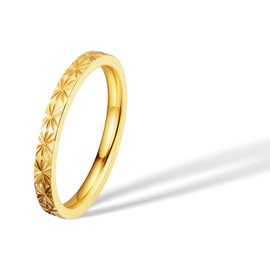 munone Etched Rhombic Faced Star Ring for Women Men, 18k Gold Plated Titanium and Stainless Steel Band Ring