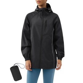 LOMON Women Raincoat Packable and Lightweight For Travel Outdoor Hooded Waterproof Hiking Jacket Black XL