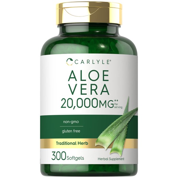 Carlyle Aloe Vera Softgel Capsules 20,000mg | 300 Count | Aloe Vera Gel Supplement | Non-GMO, Gluten Free