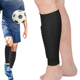 Soccer Calf Pad Sleeve Shock Absorption Sports Protector Black/FREE 2ea