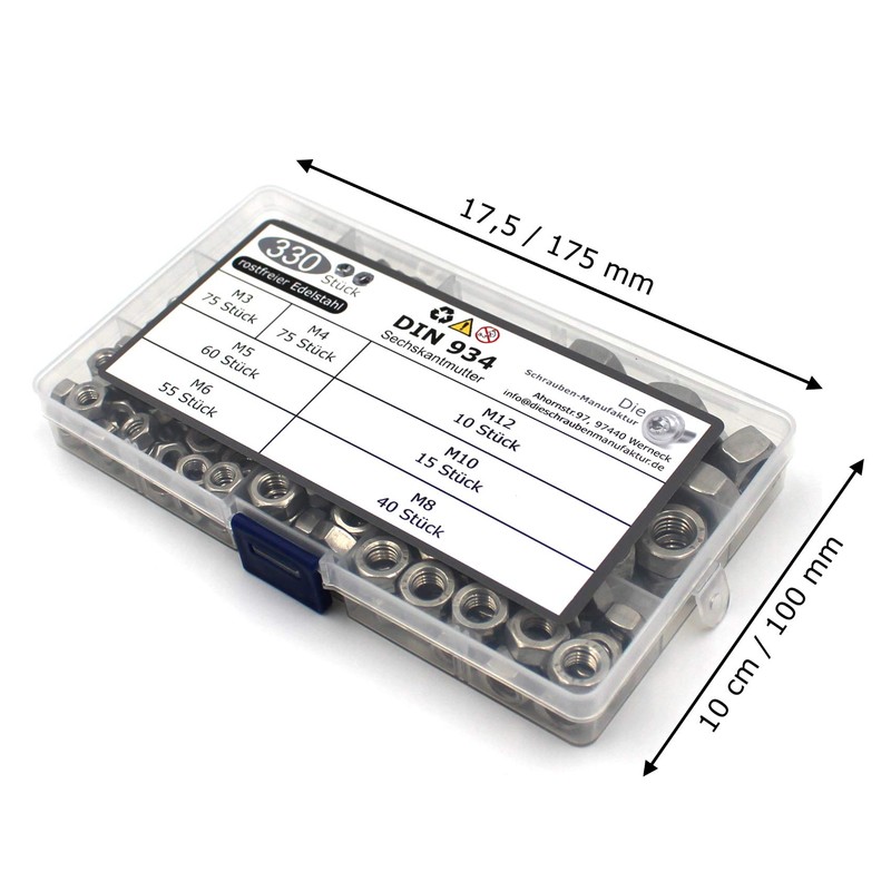330-Piece Set of Hex Nuts in Accordance with DIN 934