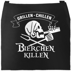 MoonWorks® BBQ Apron for Men with Saying "Hier grillt der Chef persönlich" [German Language] Hipster Grilling, Cotton Apron, Kitchen Apron, Bierchen killen black
