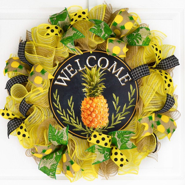Pineapple Wreath - Bright Door Wreaths for Spring Summer -