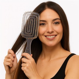 Entwirrbürste ohne Ziepen – Glänzende Haarbürste Transparent Rosa mit Glitzer, Nylon- & Wildschweinborsten, ergonomischer Griff & Luftschlitze – Detangler für nasses, lockiges, glattes & langes Haar