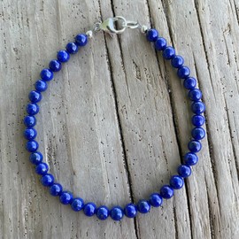 Kathy Bankston Handmade Lapis Lazuli Bracelet, 4mm with Sterling Silver or Gold Filled Lobster Clasp