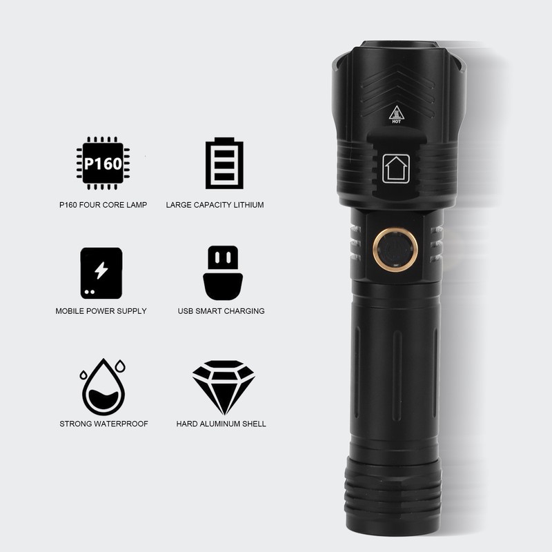 Camping Flashlight XHP160 Outdoor LED Torch USB Charging Ultra Bright