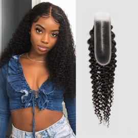 2x6 Hd Lace Closure Curly Closure Middle Part Closure 2x6 Hd Lace Closure 100% Unprocessed Brazilian Virgin Remy Hair Pre-Plucked Hairline Deep Curly Closure Natural Black 14 Inch