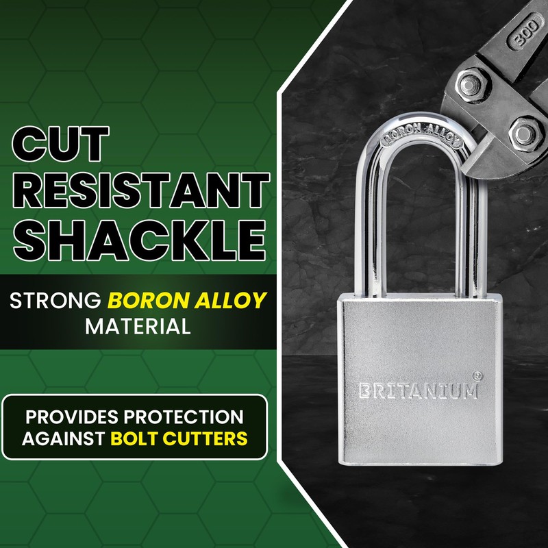 Britanium® SFE60 Professional Grade Padlock - Chrome Plated Steel with