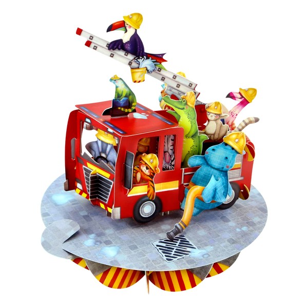 Santoro Pirouette, 3D Pop Up Greeting Card - Animal Firetruck